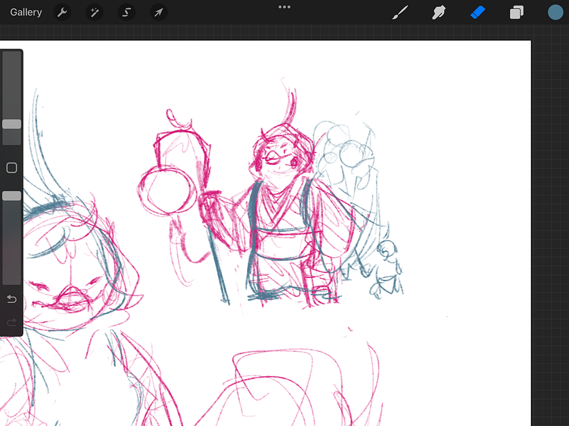 At this stage, I just randomly sketch the 80's japanese farmer costume with the popular stick.