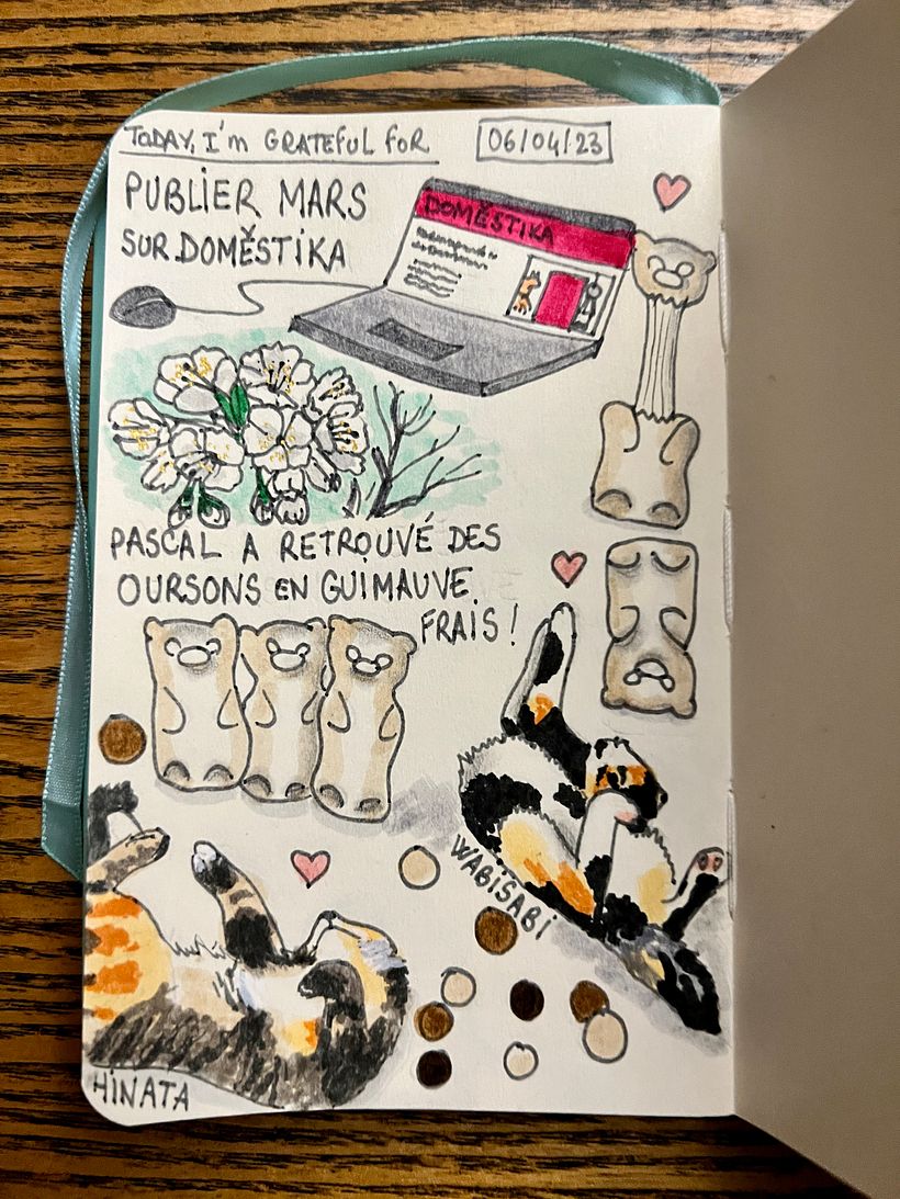 I published March on Domestika, munching on marshmallow bears and admiring cherry blossoms while kittens slept