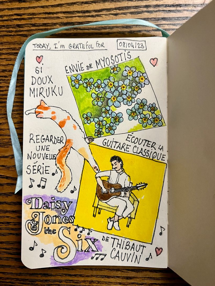 I discovered famous guitarist Thibaut Cauvin, started watching a new series : Daisy Jones and the Six, Miruku stretched