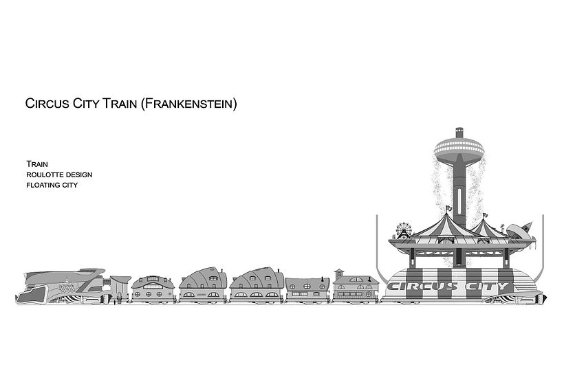 Tren Circo Ciudad: Mi proyecto del curso: Concept art para animación: diseña entornos mágicos - Ilustración tradicional