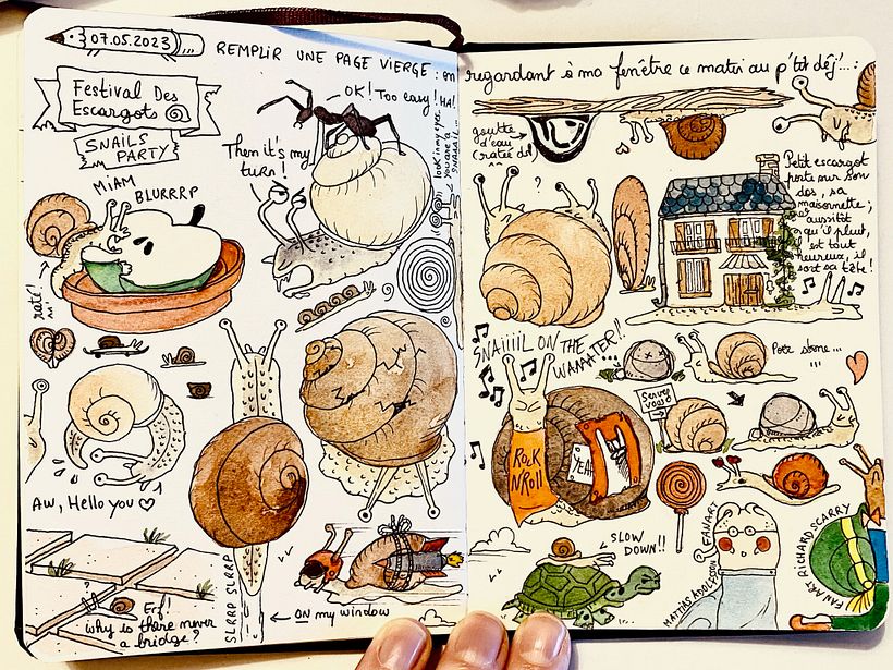 remplir une page vierge : ce matin les escargots ont envahi ma terrasse ! ils sont tombés à pique pour m'inspirer ^^