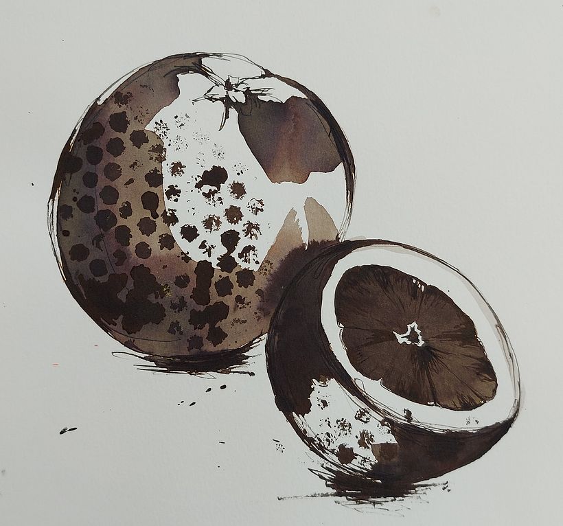 My first final piece: using Quink wash, bubble wrap print and a wooden skewer to add detail.