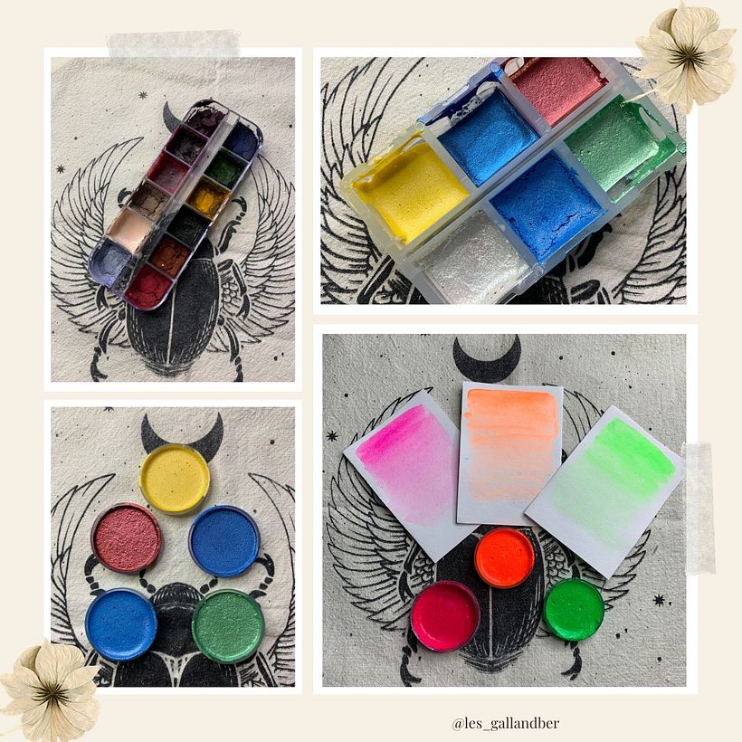 Acuarelas listas para su uso, aquí ya había mejorado un poco la receta ya que cada pigmento es diferente 