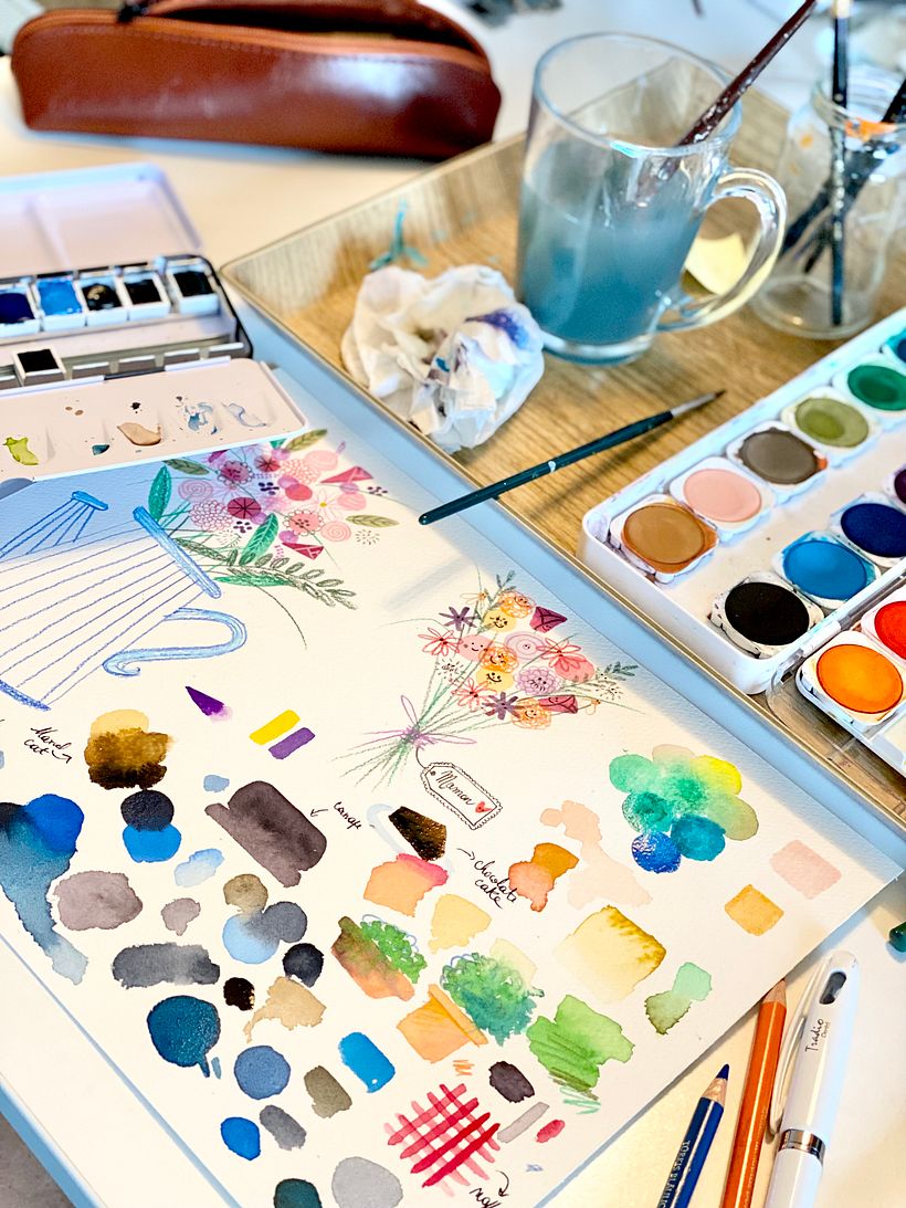 nouveaux tests aquarelle, gouache, crayons de couleur