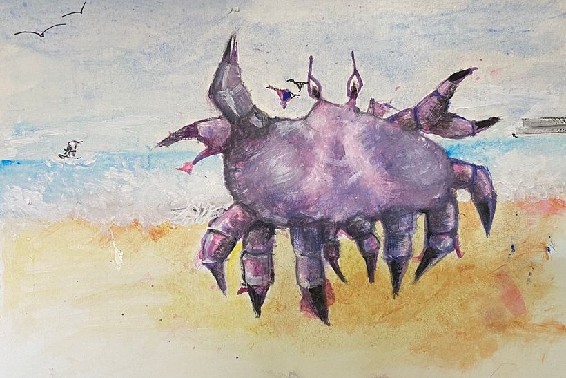 My crab having fun at the beach!