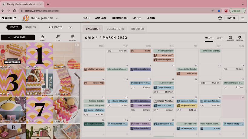 5.1 A more detailed look at the published content. See on the left the content published (12 posts). Fantastic job!
