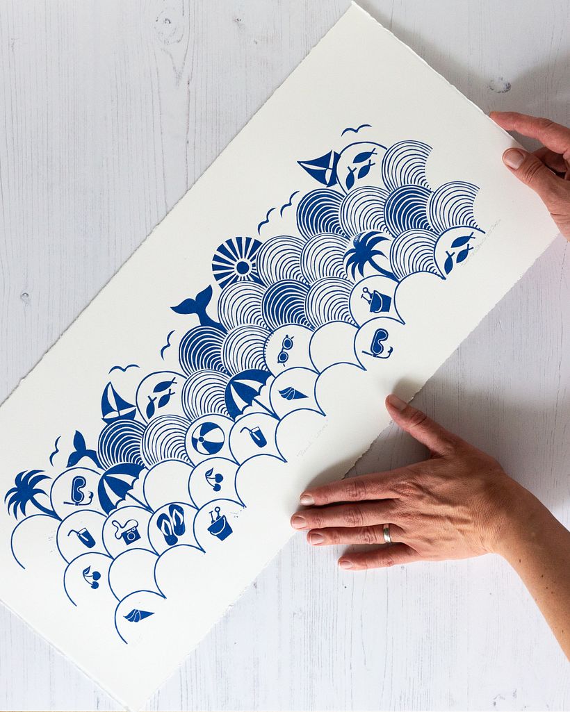 "Seighaia Beach" Block Print / "Seighaia Strand" Stempeldruck