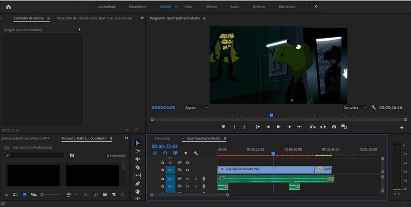 Finalmente se le proporciona audio y color final a la composición.