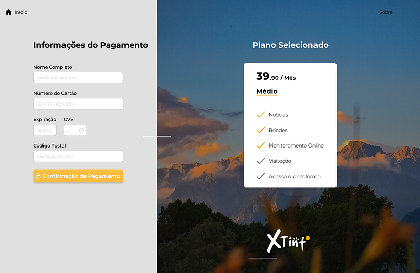 Página de pagamento da assinatura.