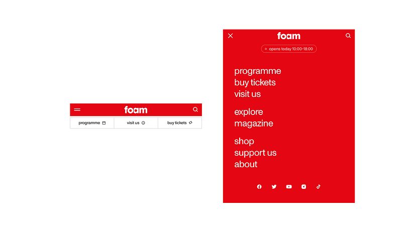 Two views of the menu interface of foam.org