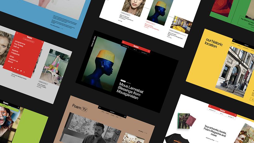 Multiple screens of the desktop version of the website foam.org
