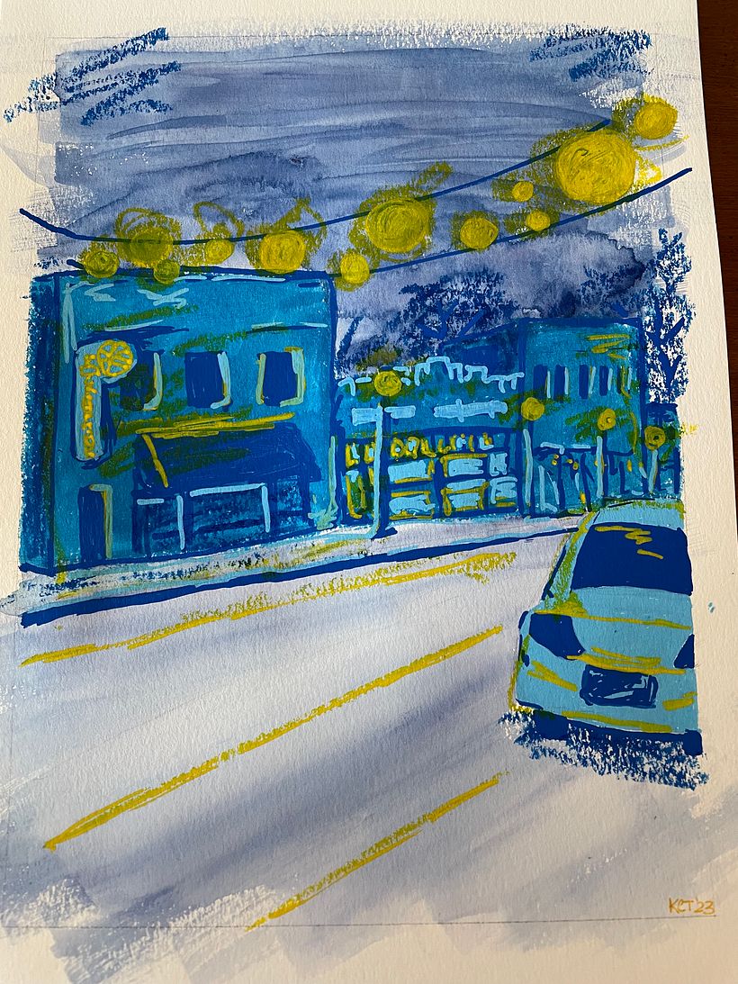 The Grove- St. Louis MO: water color, gouache sticks, acrylic marker