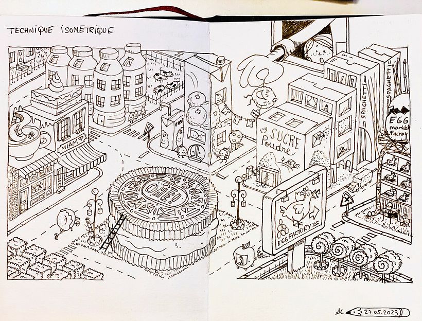 croquis technique isometrique - Eating Time Town