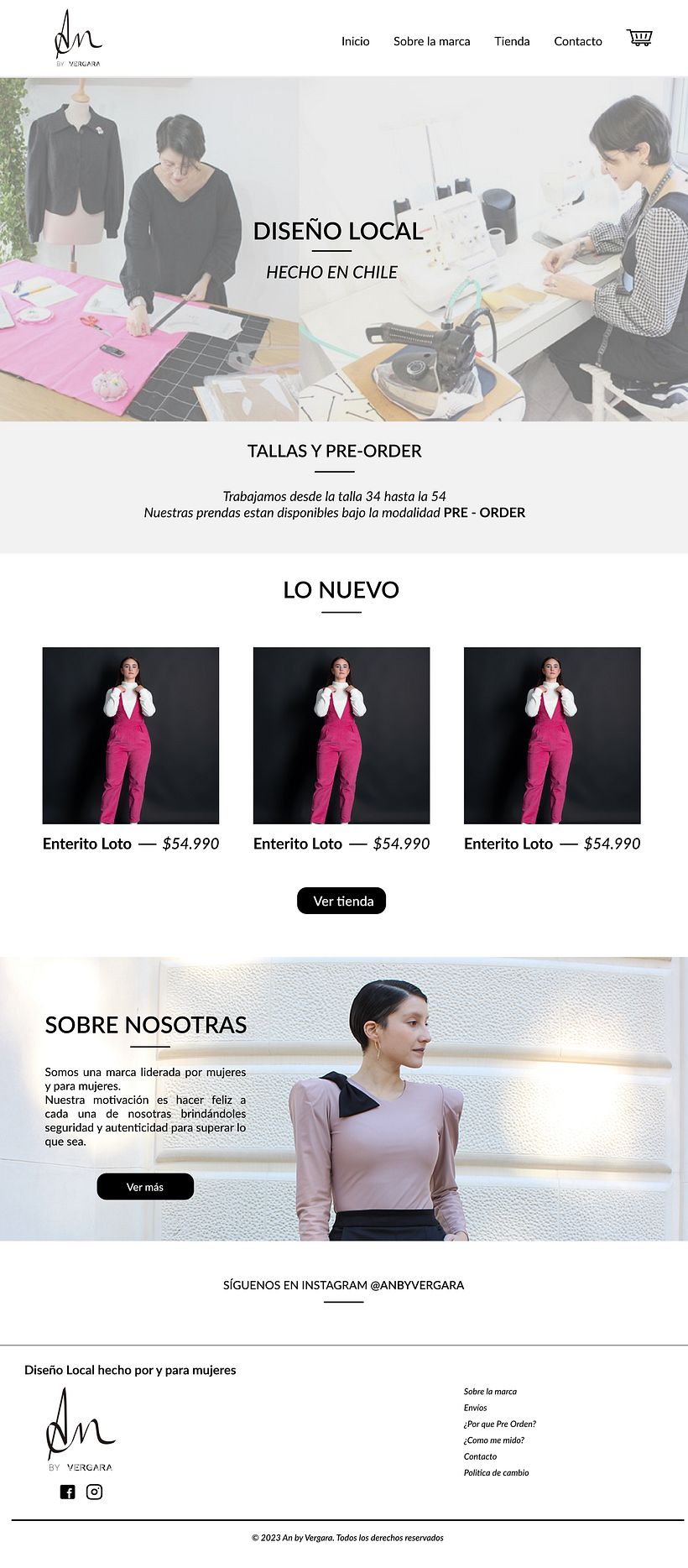 Prototipo de la pagina de Inicio de la marca chilena An by Vergara
