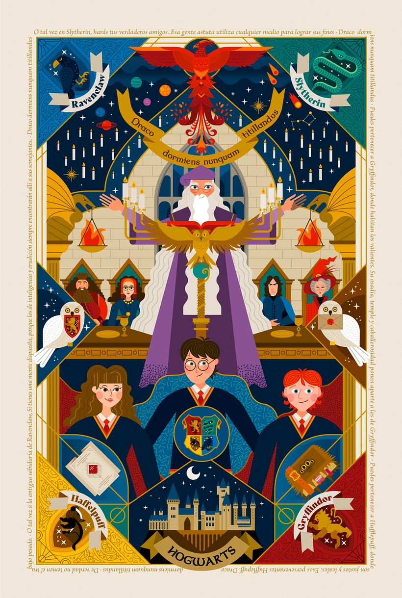 Cartel de Hogwarts – Saga de Harry Potter. Proyecto de Rebombo Estudio.
