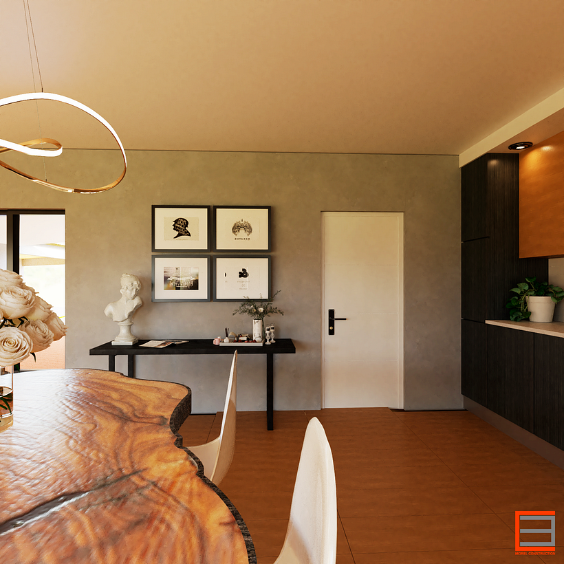 Cocina tipo C. Es una cocina integrada con el comedor de la residencia, sin isla central. 