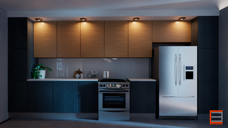 Cocina tipo C. Es una cocina integrada con el comedor de la residencia, sin isla central. 