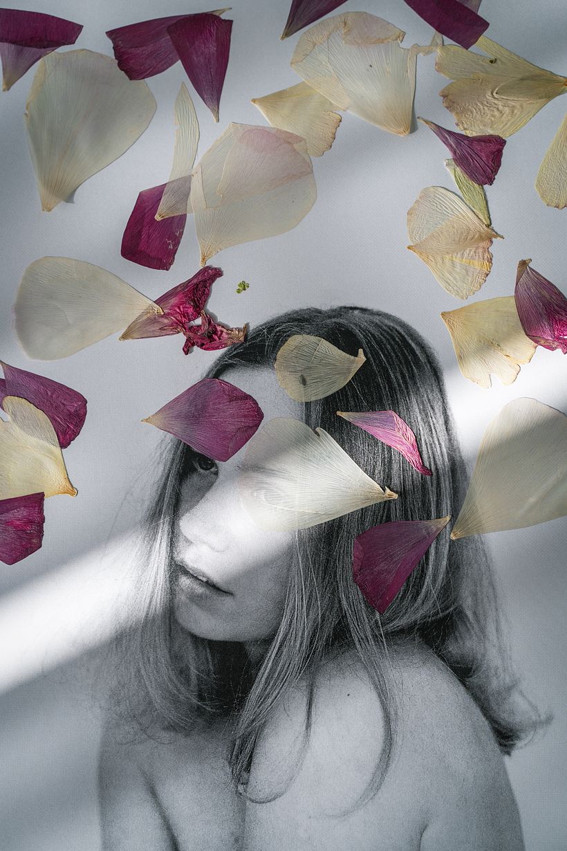 Portrait 1: with dried flowers and spring sun.