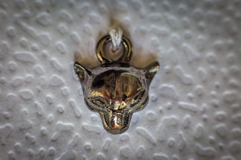Cat head button - detail on the back of the Kamishibai