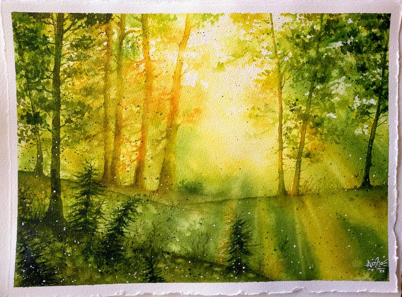 Obra acabada. Decido no hacer árboles cercanos en el lado derecho porque me encanta el efecto de la luz en ese lado