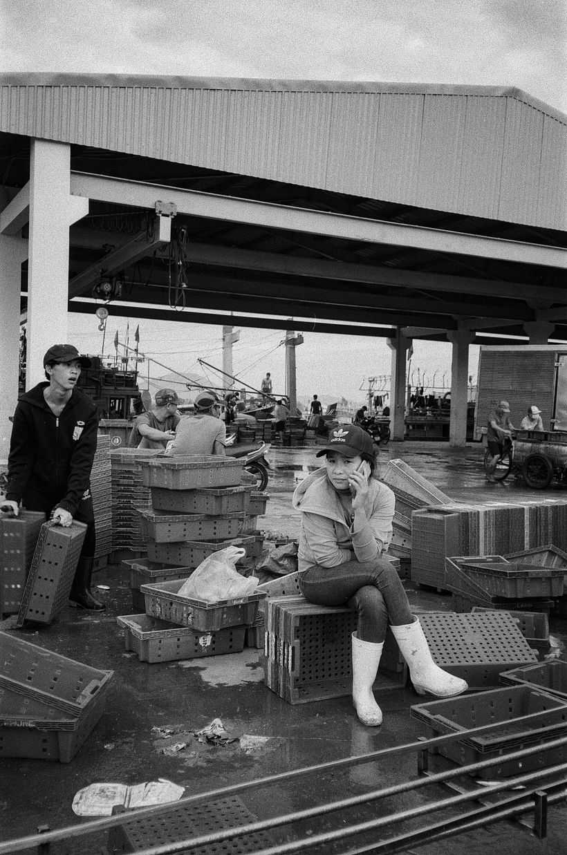 El concurrido muelle de carga del puerto pesquero de Tho Quang.