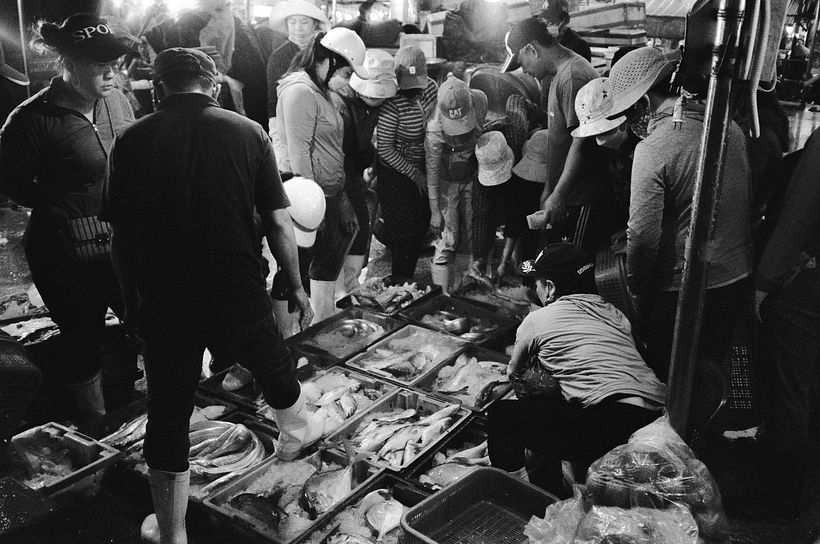 Los comerciantes minoristas y los dueños de restaurantes acuden al mercado mayorista de mariscos de Tho Quang para pujar por el mejor pescado.