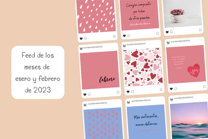 Ejemplo del feed de mi cuenta en la parte final de enero y principios de febrero de este mismo año 2023.