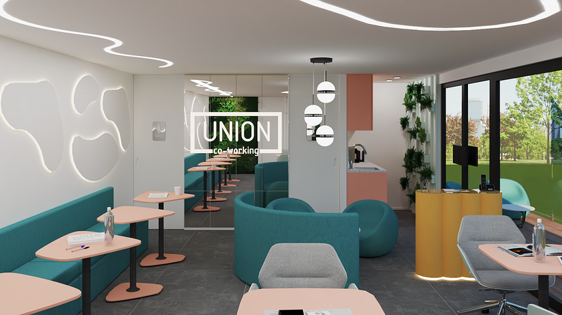 Corte (recepção; entrada wc; espaço de trabalho e kitchenette)