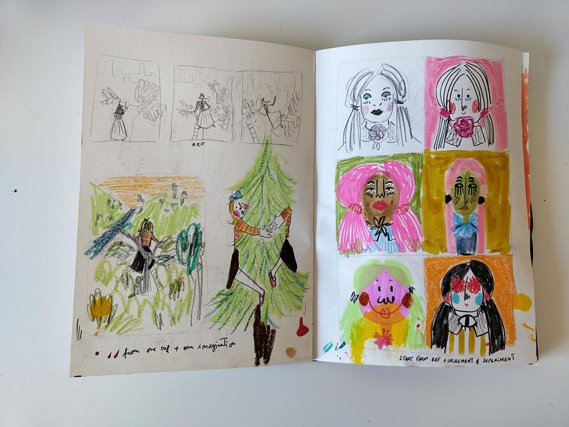 from one reference and our imagination + starting from one reference and experiement