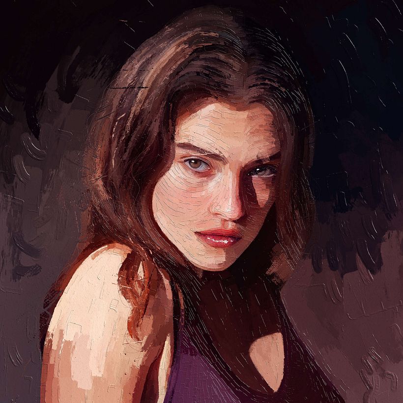 Portrait Painting of Fashion Model Eve Dumon by Rod Lovell
