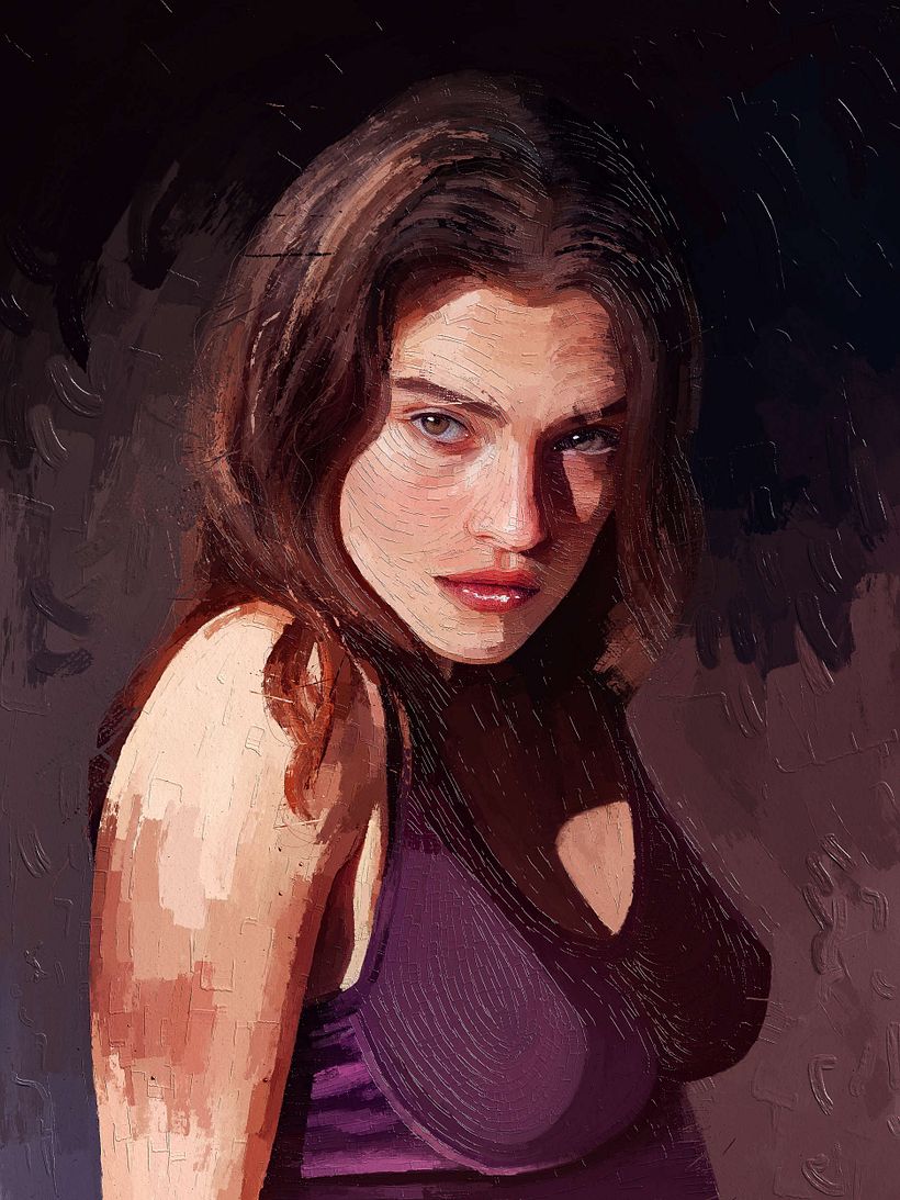 Portrait Painting of Fashion Model Eve Dumon by Rod Lovell