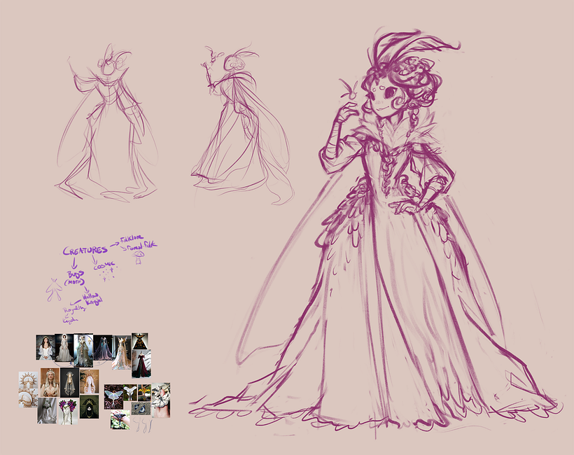 Initial concepts w/mood board. Very much had Hollow Knight on the brain