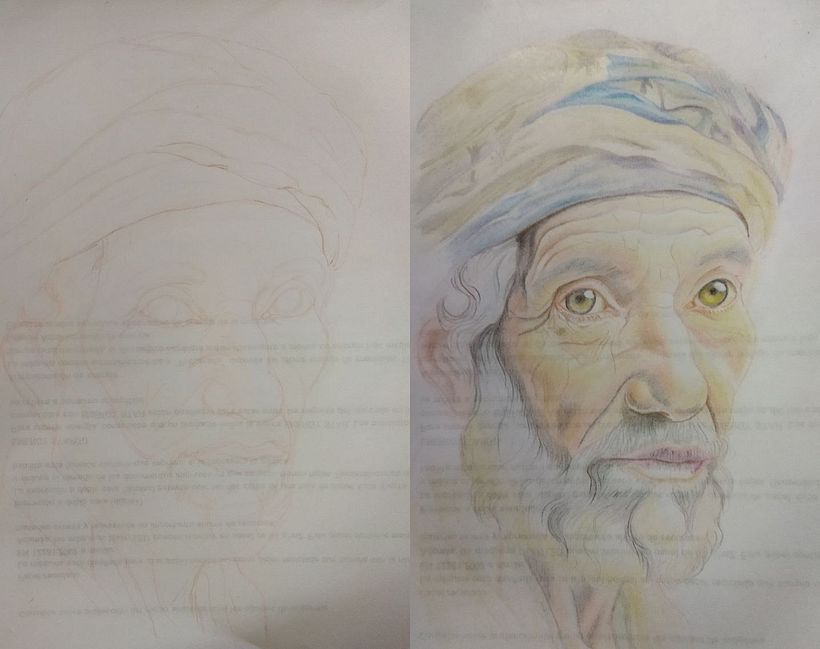Bosquejo (Dibujo de izquierda) y Segunda capa de color (Derecha)