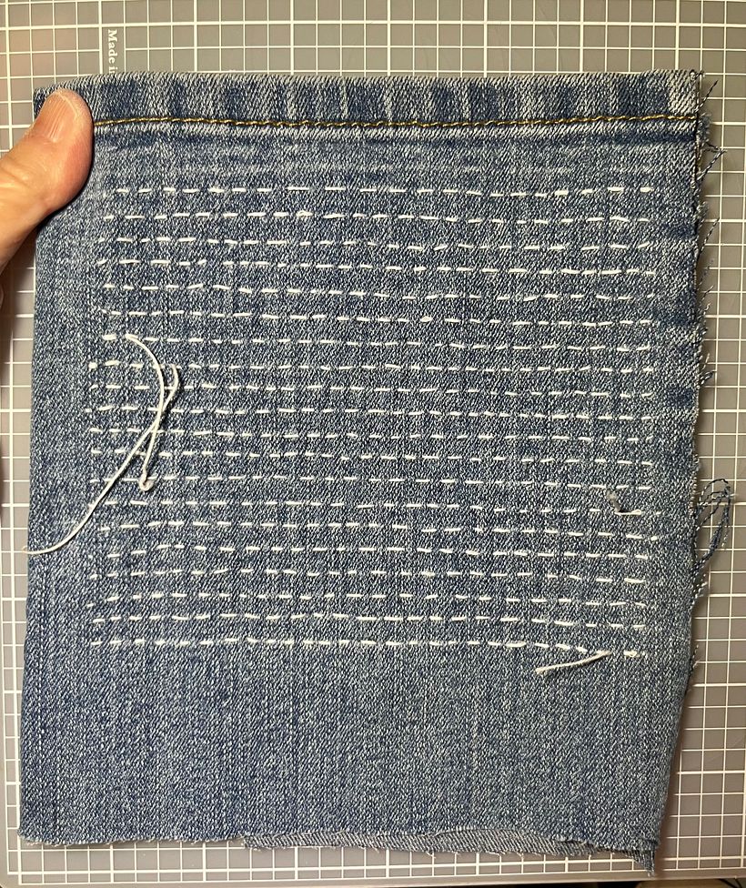 Practicing straight lines using Sashiko thread and Sashiko needle. It really makes a difference!