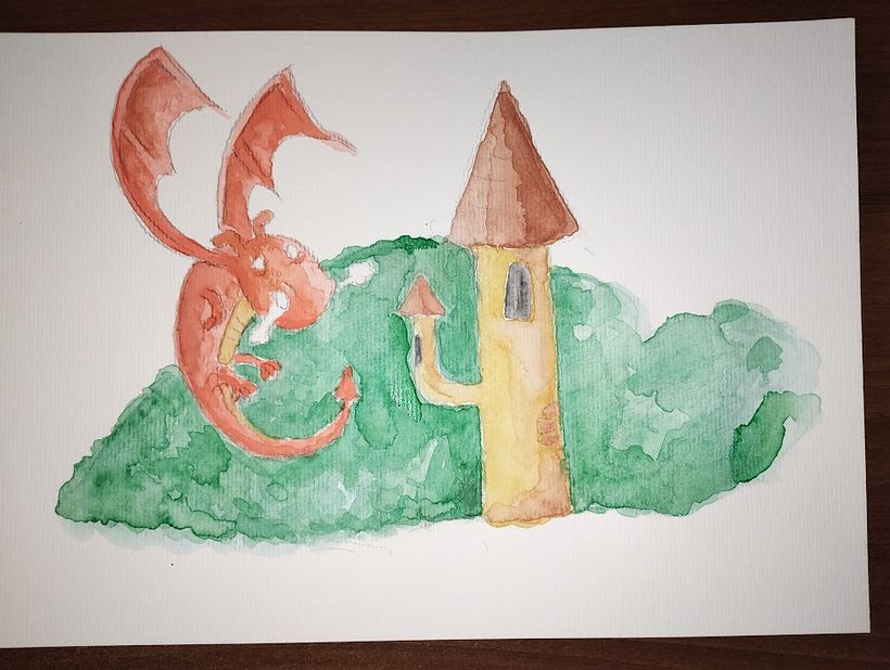 Transferência do desenho para o papel de aquarela e as primeiras manchas