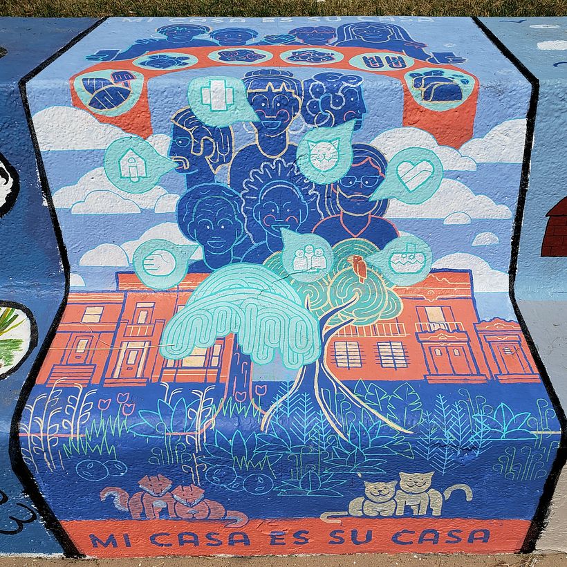 Mural on the bench surface