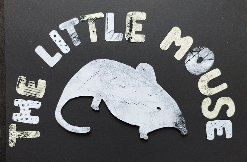 The monoprint exercise turned out to be a book project about a mouse (design by my daughter) who met other small animals.