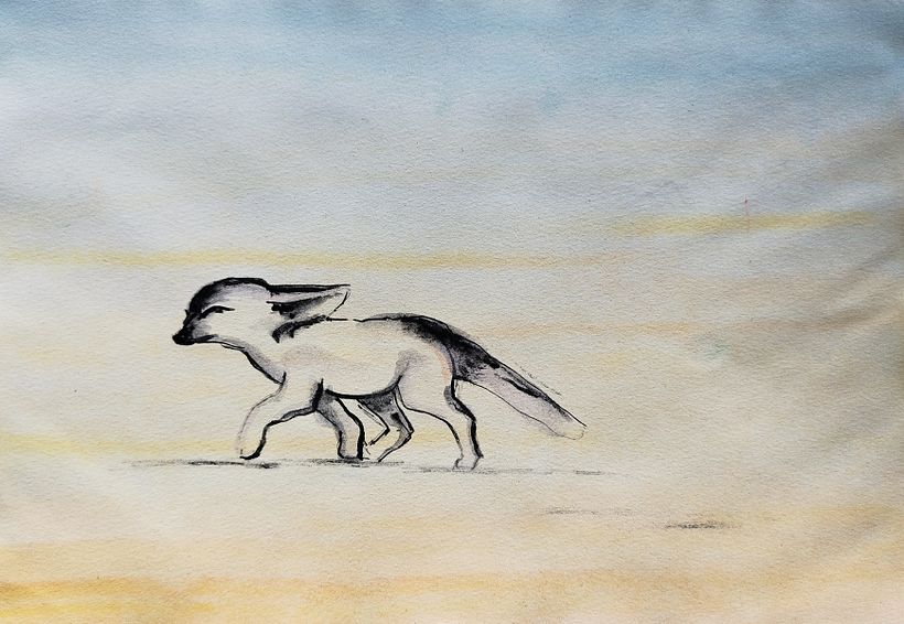 I used a wooden stick, ink and water. And watercolor. Tried to get various kinds of lines, Charlie Mackesy kind of lines. :)