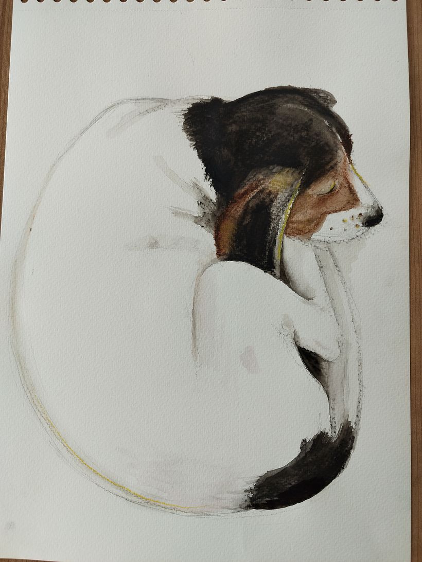 Finally, I painted this picture only with water soluble crayons.