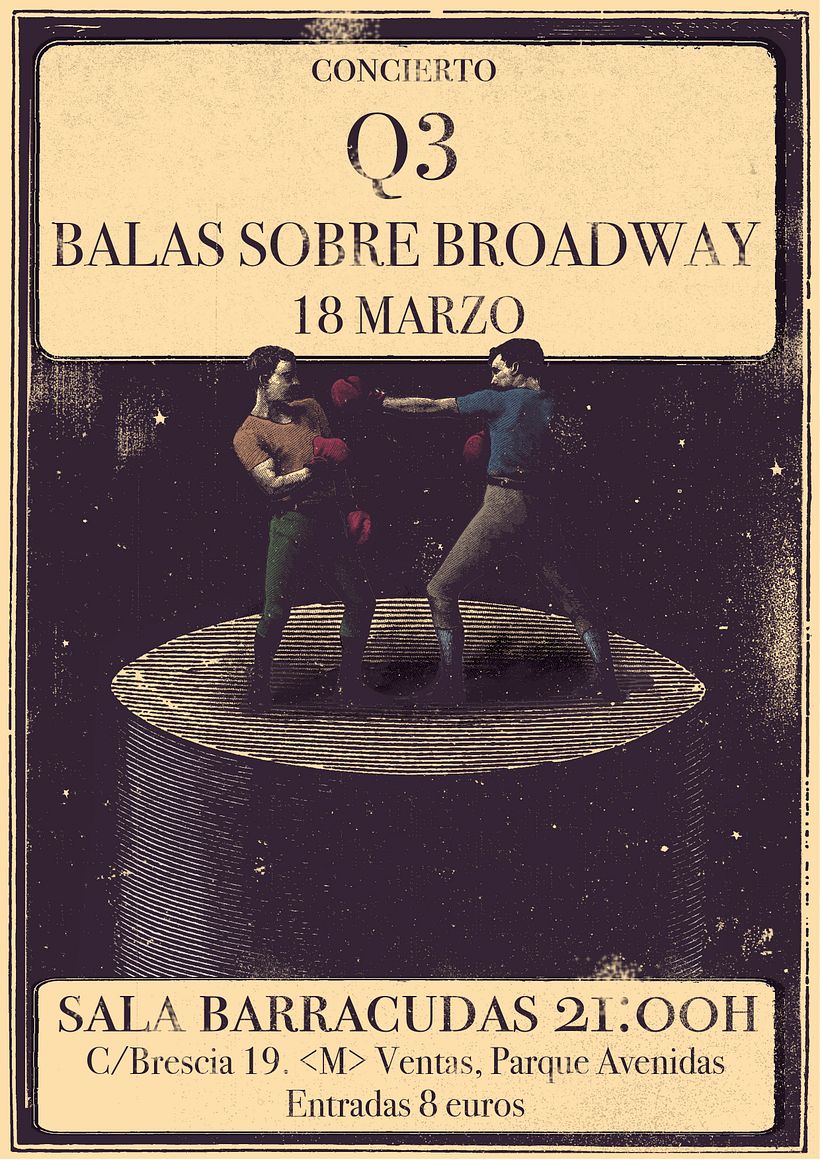 Cartel concierto Balas sobre Broadway + Q3 2