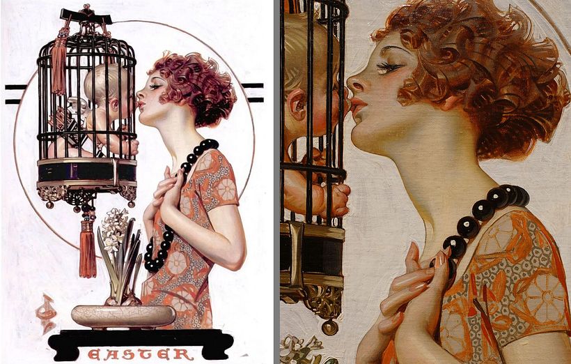 "Woman kissing Cupid" March 31, 1923 | Cover for The Saturday Evening Post | Oil on canvas