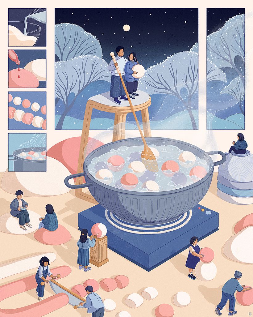 A personal piece created in celebration of the winter solstice, inspired by the tradition of making tangyuan with my family.