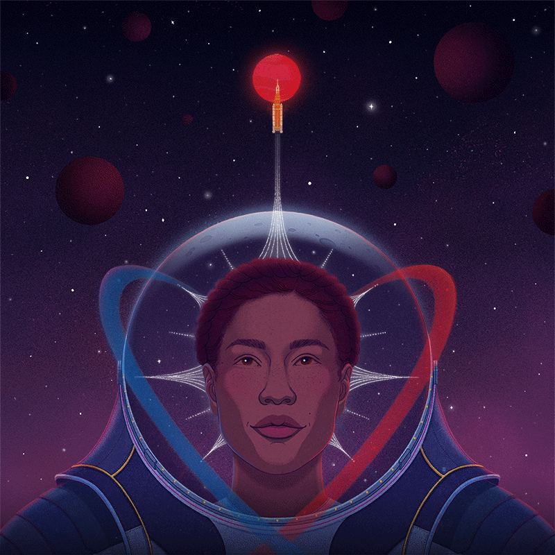 An animated illustration for The Washington Post about why it's taken so long to get a woman on the moon.