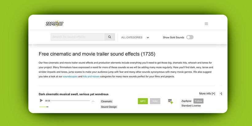 Zapsplat web para descargar efecto de sonido