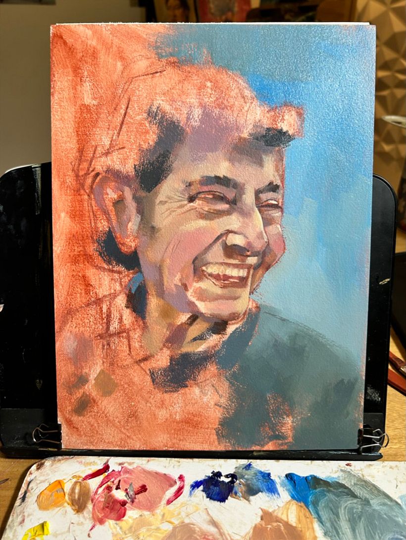 Entonces para neutralizar un poco esa base, pinto algo del fondo 