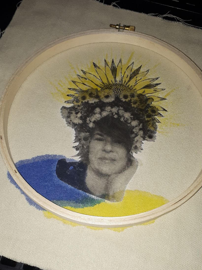 Transfer de imagine și acuarelă pe material textil