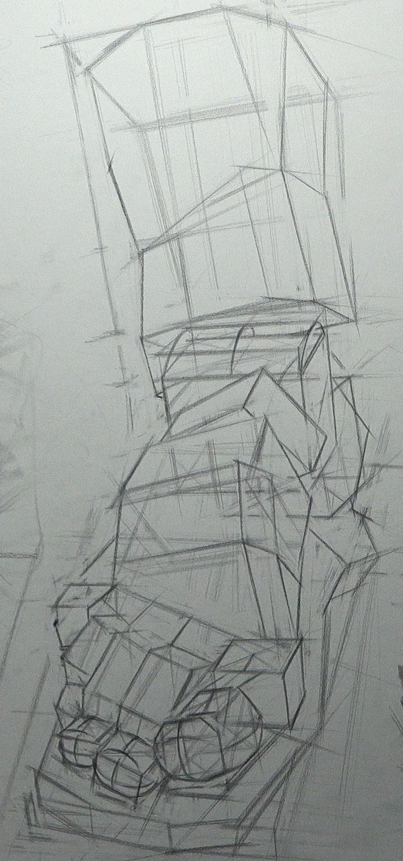 structural drawing of the foot forms as blocks in space