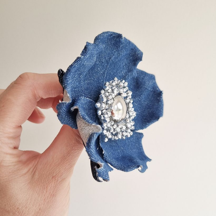 Denim and Silver Wild Rose Brooch 3