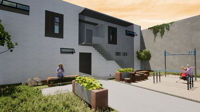 Patio con vista a edificio 1