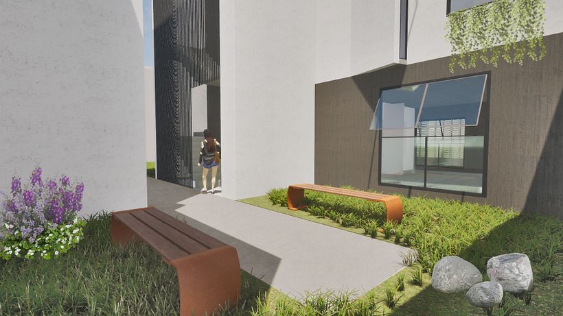 Patio entre escaleras